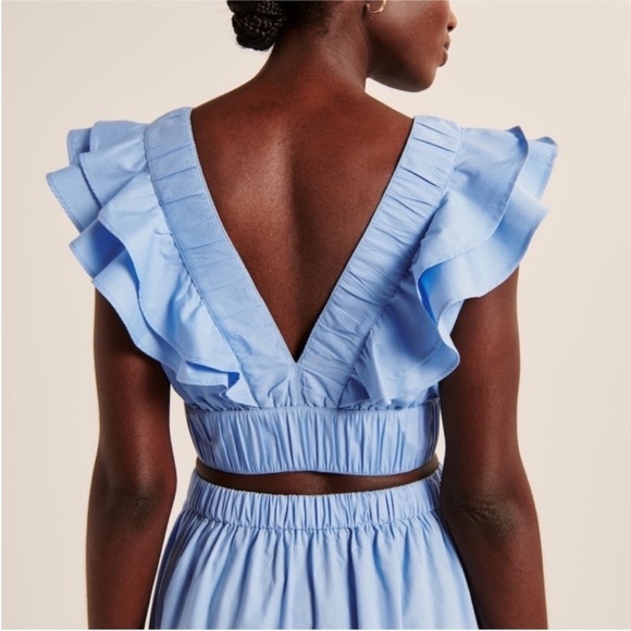 NWT Abercrombie & Fitch drama collar ruffle poplin top - Picture 3 of 11